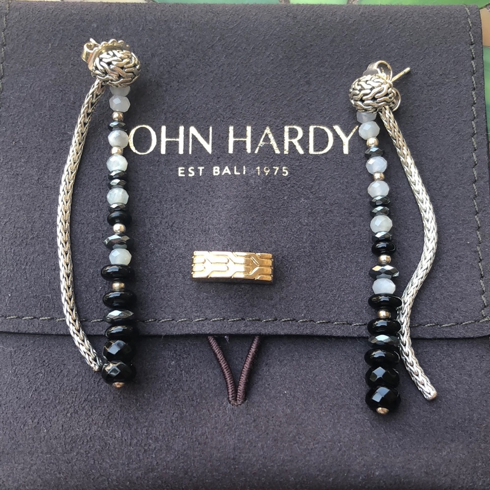 John Hardy sterling silver classic chain and beaded drop earrings